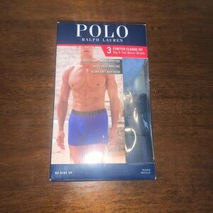 Polo Ralph Lauren NWXBP3 Big & Tall Stretch Classic Boxer Briefs 1X 3 Pack Blue